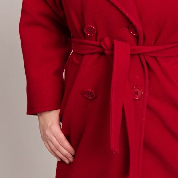 Mallia Fashions Ltd Vintage Double Breasted Red Pure Virgin Wool Long Pea Coat - Picture 5 of 13